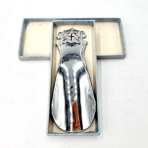 Vintage Squire London Shoe Horn Silver Enamel Crest Made in England Box